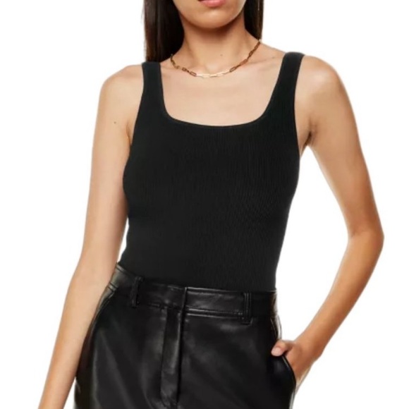 Babaton Tops - Babaton Sculpt Knit Squareneck Ribbed Tank Top Black Medium